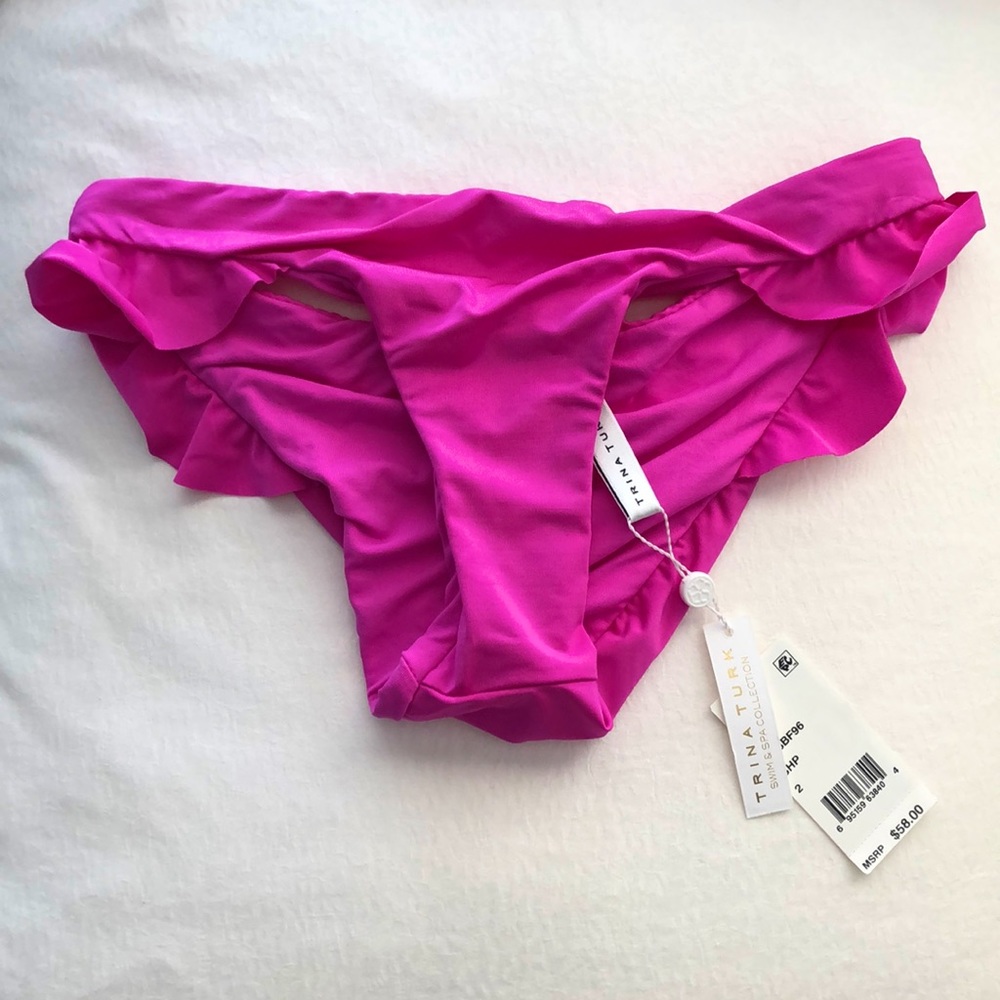 NWT TRINA TURK Swimsuit Bikini Bottom Hot Pink sz XS 2 Ruffles